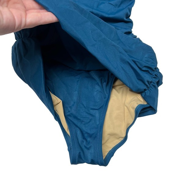 J.Crew Ruched‎ Twisted One Shoulder Bathing Suit Blue Size 2 - Picture 2 of 8
